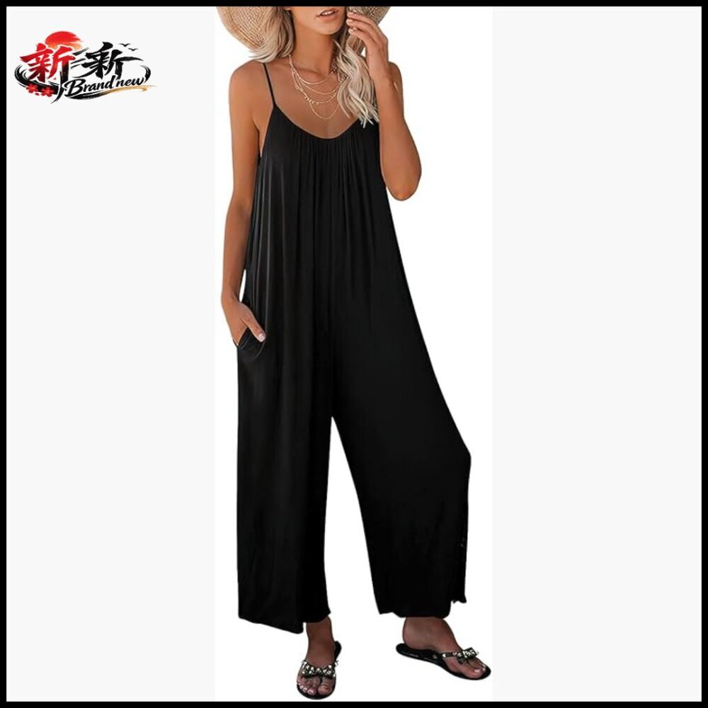 Sleeveless Spaghetti Strap Jumpsuit Wide Leg Romper Summer Casual